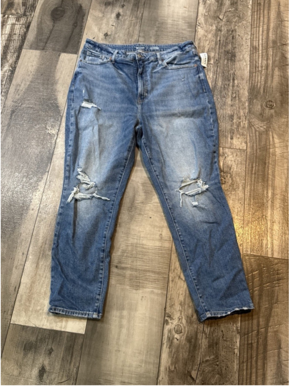 NWT Old Navy Womens higher High Rise O.G straight Distressed Blue Jeans Sz 16